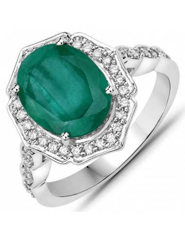 4.66 Carat Genuine Brazilian Emerald and White Diamond 14K White Gold Ring Les magasins à Paris