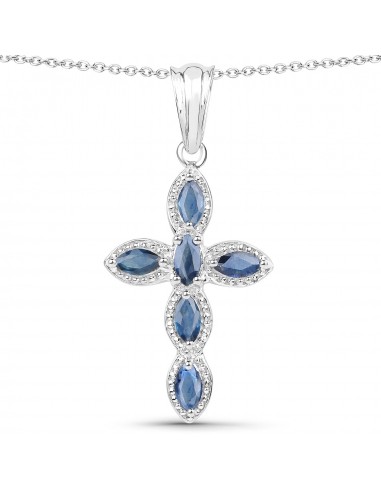 0.90 Carat Genuine Blue Sapphire .925 Sterling Silver Pendant rembourrage situé sous