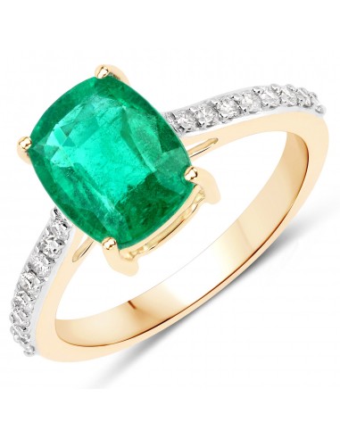 2.39 Carat Genuine Zambian Emerald and White Diamond 14K Yellow Gold Ring pour bénéficier 