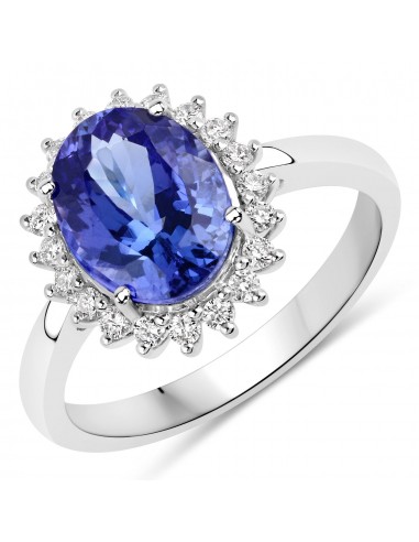 3.20 Carat Genuine Tanzanite and White Diamond 14K White Gold Ring Amélioration de cerveau avec