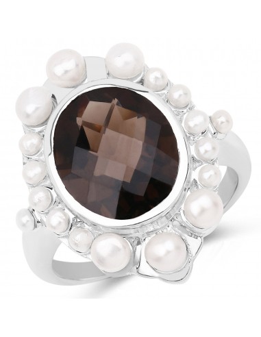 5.75 Carat Genuine Smoky Quartz and Pearl .925 Sterling Silver Ring d'Europe débarque