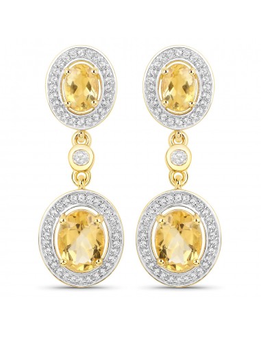 18K Yellow Gold Plated 5.70 Carat Genuine Citrine and White Topaz .925 Sterling Silver Earrings une grave pollution 