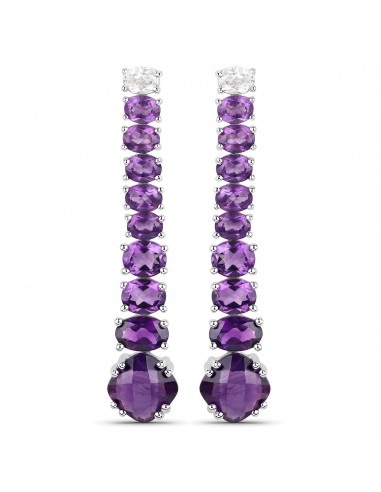 18K White Gold Plated 7.58 Carat Genuine Amethyst and White Topaz .925 Sterling Silver Earrings Découvrez la collection