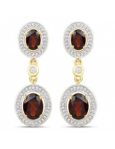 18K Yellow Gold Plated 6.30 Carat Genuine Garnet and White Topaz .925 Sterling Silver Earrings Amélioration de cerveau avec