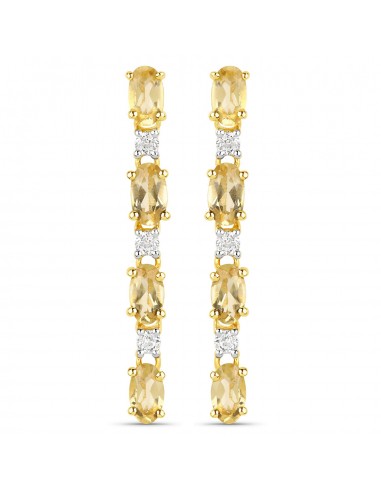 18K Yellow Gold Plated 1.84 Carat Genuine Citrine and White Topaz .925 Sterling Silver Earrings le des métaux précieux