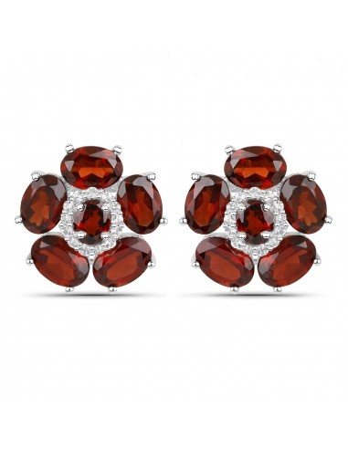 18K White Gold Plated 9.66 Carat Genuine Garnet and White Topaz .925 Sterling Silver Earrings l'achat 