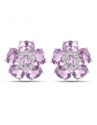 18K White Gold Plated 7.74 Carat Genuine Pink Amethyst and White Topaz .925 Sterling Silver Earrings france