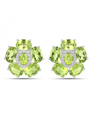 18K White Gold Plated 9.26 Carat Genuine Peridot and White Topaz .925 Sterling Silver Earrings Paris Déstockage Promo