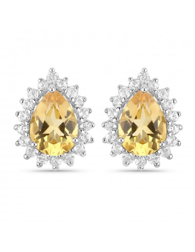 18K White Gold Plated 1.66 Carat Genuine Citrine and White Topaz .925 Sterling Silver Earrings acheter en ligne