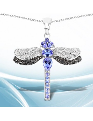 1.93 Carat Genuine Tanzanite and White Topaz .925 Sterling Silver Pendant offre 