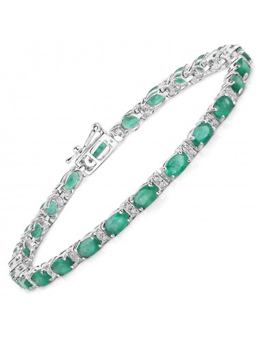 5.01 Carat Genuine Zambian Emerald and White Diamond 14K White Gold Bracelet Paris Déstockage Promo