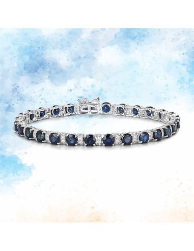 8.07 Carat Genuine Blue Sapphire and White Diamond 14K White Gold Bracelet à prix réduit toute l'année