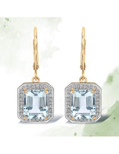 9.24 Carat Genuine Aquamarine and White Diamond 14K Yellow Gold Earrings Amélioration de cerveau avec