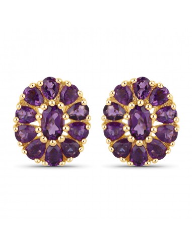 18K Yellow Gold Plated 3.84 Carat Genuine Amethyst .925 Sterling Silver Earrings l'achat 