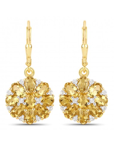 18K Yellow Gold Plated 3.80 Carat Genuine Citrine and White Topaz .925 Sterling Silver Earrings de la marque