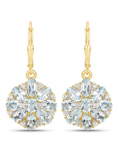 18K Yellow Gold Plated 4.58 Carat Genuine Blue Topaz and White Topaz .925 Sterling Silver Earrings en stock