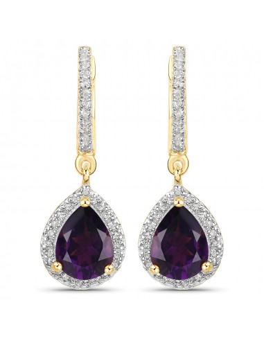 18K Yellow Gold Plated 2.29 Carat Genuine Amethyst and White Topaz .925 Sterling Silver Earrings Comparez plus de prix