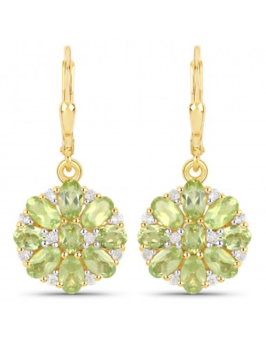 18K Yellow Gold Plated 4.22 Carat Genuine Peridot and White Topaz .925 Sterling Silver Earrings france