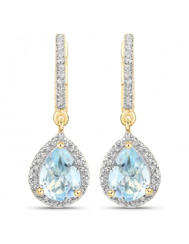 18K Yellow Gold Plated 2.59 Carat Genuine Blue Topaz and White Topaz .925 Sterling Silver Earrings Venez acheter