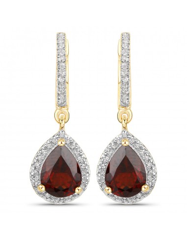 18K Yellow Gold Plated 2.89 Carat Genuine Garnet and White Topaz .925 Sterling Silver Earrings de France