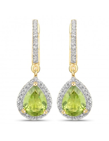 18K Yellow Gold Plated 2.09 Carat Genuine Peridot and White Topaz .925 Sterling Silver Earrings d'Europe débarque