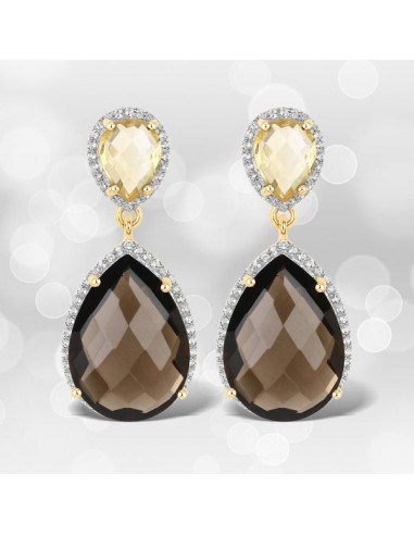 21.12 Carat Genuine Smoky Quartz, Citrine and White Topaz .925 Sterling Silver Earrings ou a consommer sur place